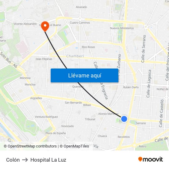 Colón to Hospital La Luz map