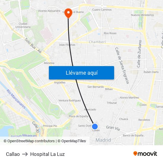 Callao to Hospital La Luz map