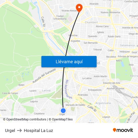 Urgel to Hospital La Luz map