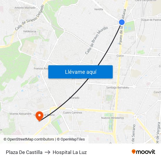 Plaza De Castilla to Hospital La Luz map
