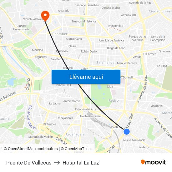 Puente De Vallecas to Hospital La Luz map