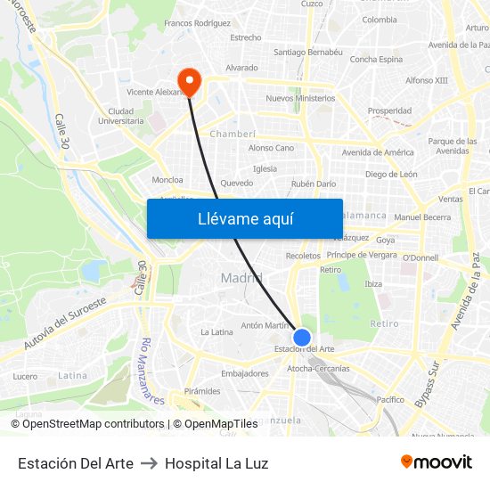 Estación Del Arte to Hospital La Luz map