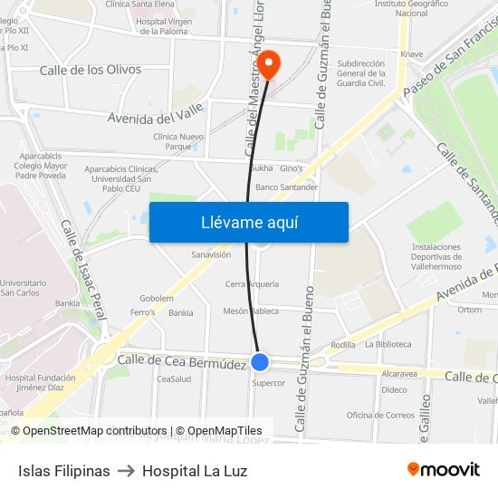 Islas Filipinas to Hospital La Luz map