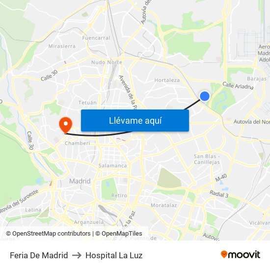 Feria De Madrid to Hospital La Luz map