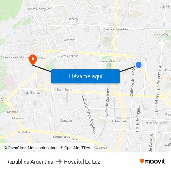 República Argentina to Hospital La Luz map