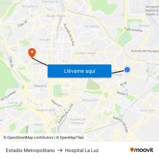 Estadio Metropolitano to Hospital La Luz map