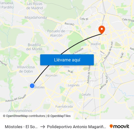 Móstoles - El Soto to Polideportivo Antonio Magariños map