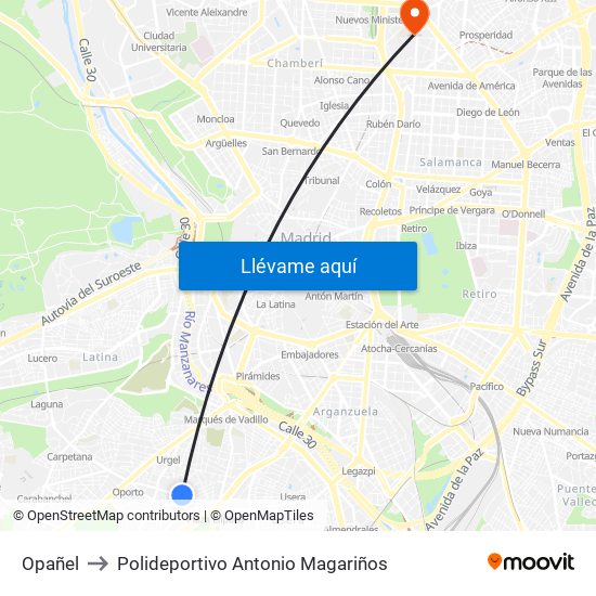 Opañel to Polideportivo Antonio Magariños map