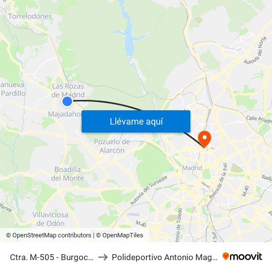 Ctra. M-505 - Burgocentro to Polideportivo Antonio Magariños map
