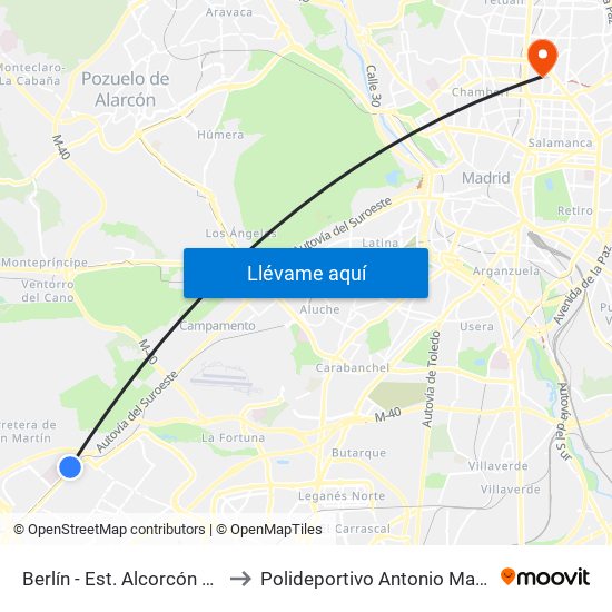 Berlín - Est. Alcorcón Central to Polideportivo Antonio Magariños map