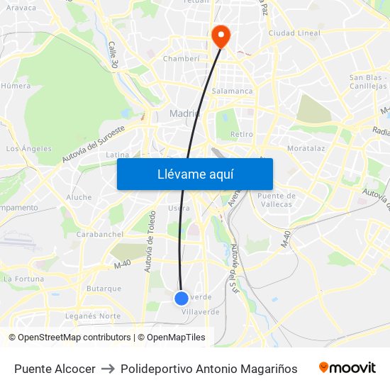 Puente Alcocer to Polideportivo Antonio Magariños map