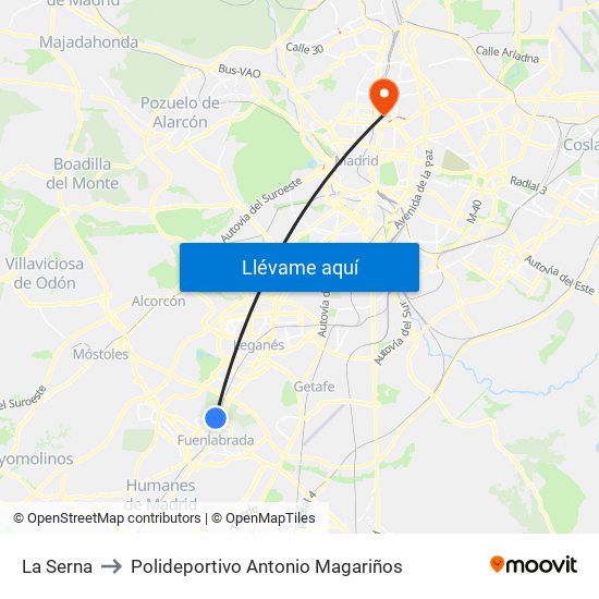 La Serna to Polideportivo Antonio Magariños map