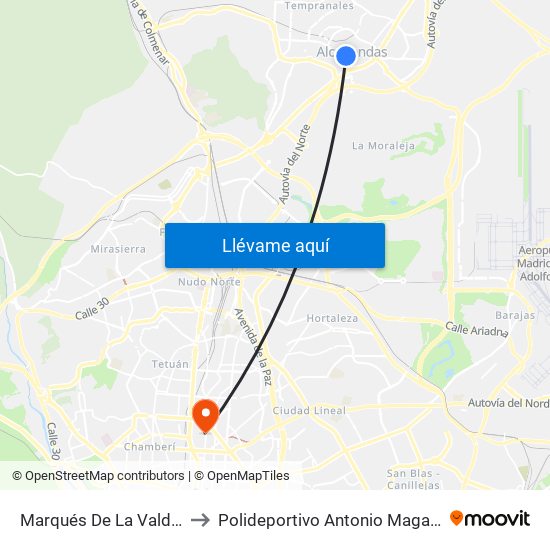 Marqués De La Valdavia to Polideportivo Antonio Magariños map