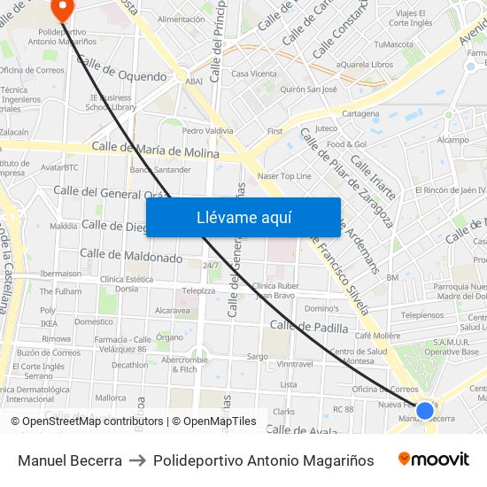 Manuel Becerra to Polideportivo Antonio Magariños map