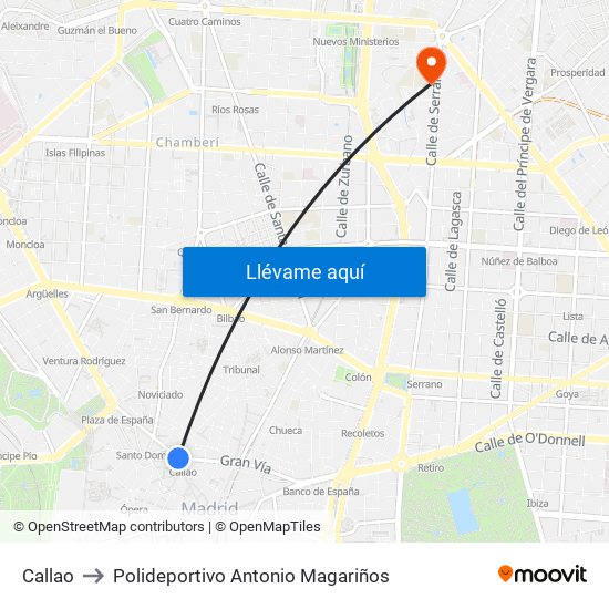 Callao to Polideportivo Antonio Magariños map