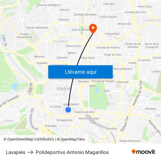 Lavapiés to Polideportivo Antonio Magariños map