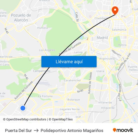 Puerta Del Sur to Polideportivo Antonio Magariños map