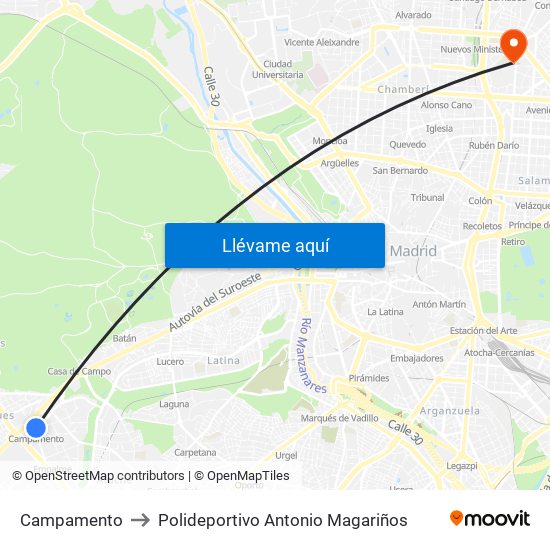 Campamento to Polideportivo Antonio Magariños map