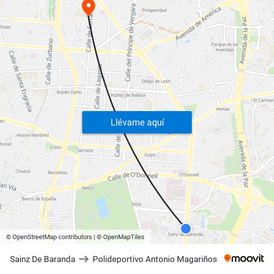 Sainz De Baranda to Polideportivo Antonio Magariños map