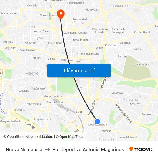 Nueva Numancia to Polideportivo Antonio Magariños map