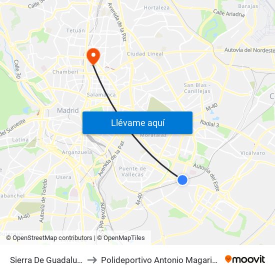 Sierra De Guadalupe to Polideportivo Antonio Magariños map