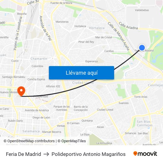 Feria De Madrid to Polideportivo Antonio Magariños map