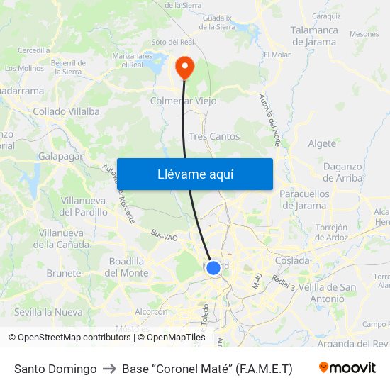 Santo Domingo to Base “Coronel Maté” (F.A.M.E.T) map