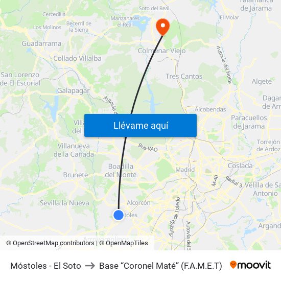 Móstoles - El Soto to Base “Coronel Maté” (F.A.M.E.T) map