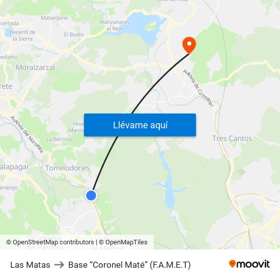 Las Matas to Base “Coronel Maté” (F.A.M.E.T) map