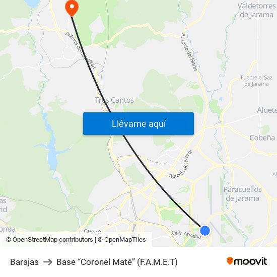 Barajas to Base “Coronel Maté” (F.A.M.E.T) map
