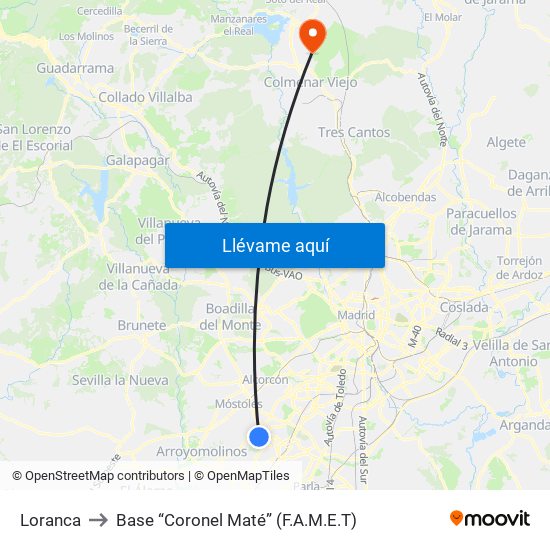 Loranca to Base “Coronel Maté” (F.A.M.E.T) map
