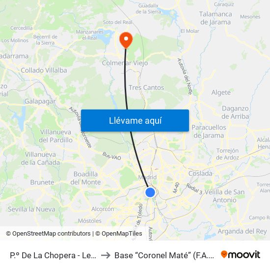 P.º De La Chopera - Legazpi to Base “Coronel Maté” (F.A.M.E.T) map