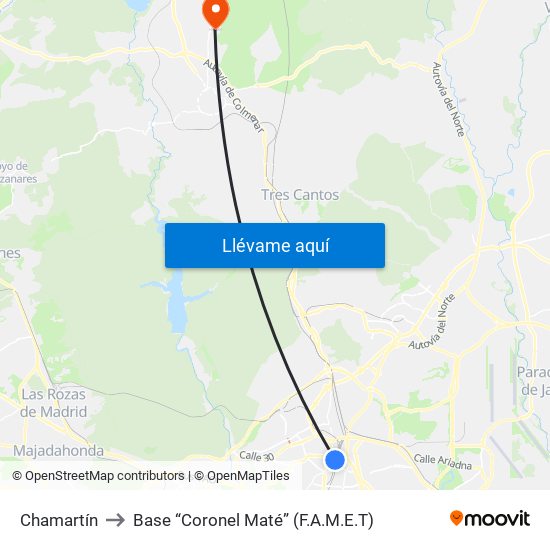 Chamartín to Base “Coronel Maté” (F.A.M.E.T) map