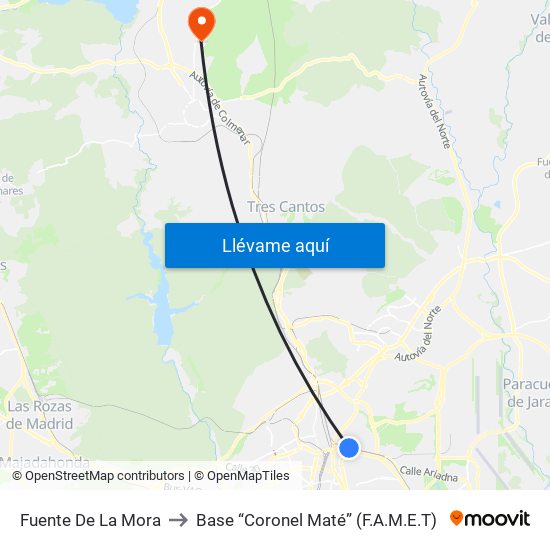 Fuente De La Mora to Base “Coronel Maté” (F.A.M.E.T) map