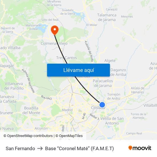 San Fernando to Base “Coronel Maté” (F.A.M.E.T) map