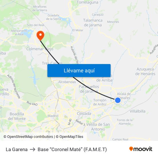 La Garena to Base “Coronel Maté” (F.A.M.E.T) map