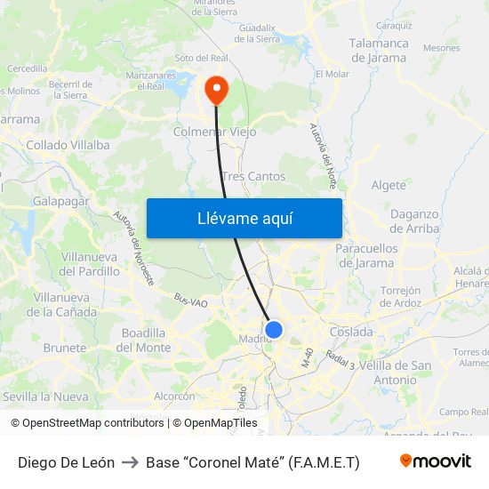Diego De León to Base “Coronel Maté” (F.A.M.E.T) map