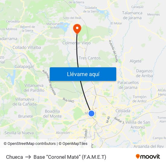 Chueca to Base “Coronel Maté” (F.A.M.E.T) map