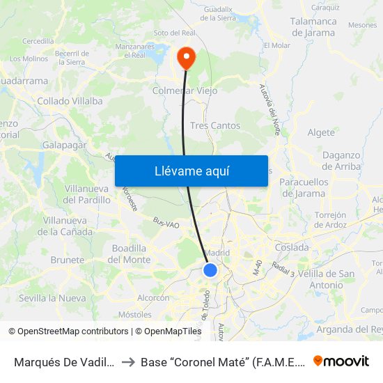 Marqués De Vadillo to Base “Coronel Maté” (F.A.M.E.T) map