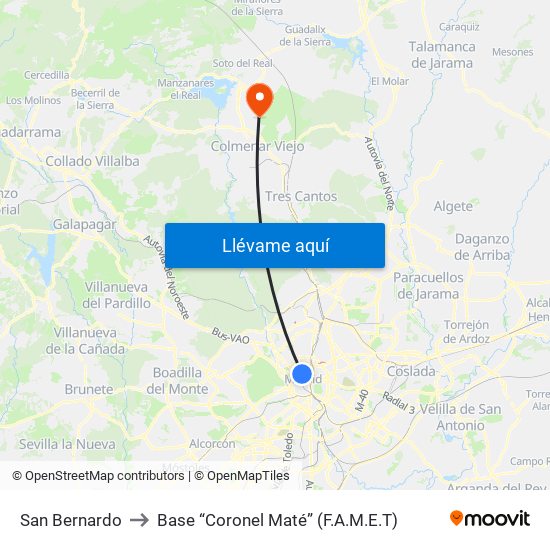 San Bernardo to Base “Coronel Maté” (F.A.M.E.T) map