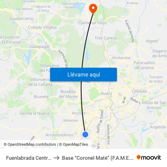 Fuenlabrada Central to Base “Coronel Maté” (F.A.M.E.T) map
