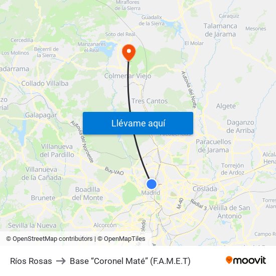 Ríos Rosas to Base “Coronel Maté” (F.A.M.E.T) map
