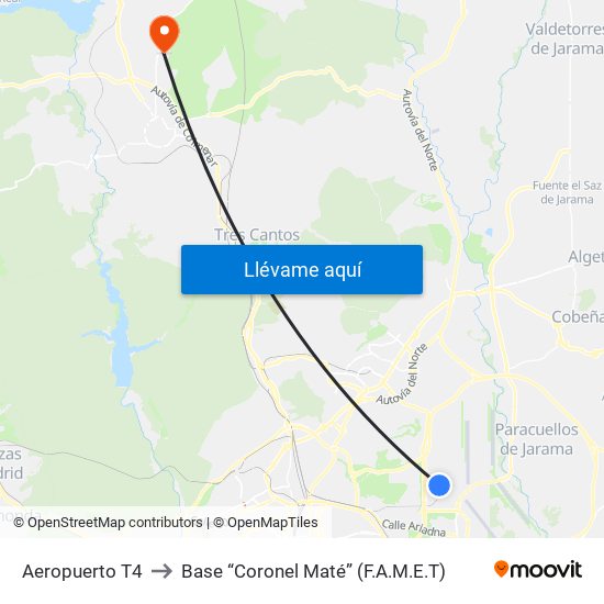 Aeropuerto T4 to Base “Coronel Maté” (F.A.M.E.T) map