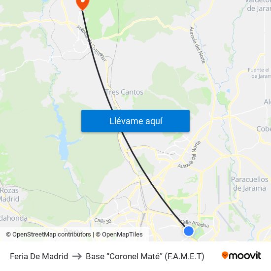 Feria De Madrid to Base “Coronel Maté” (F.A.M.E.T) map