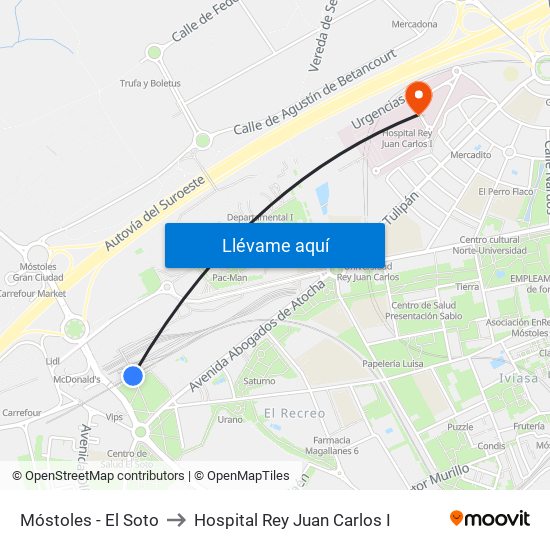 Móstoles - El Soto to Hospital Rey Juan Carlos I map