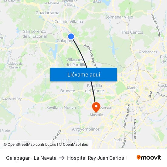 Galapagar - La Navata to Hospital Rey Juan Carlos I map