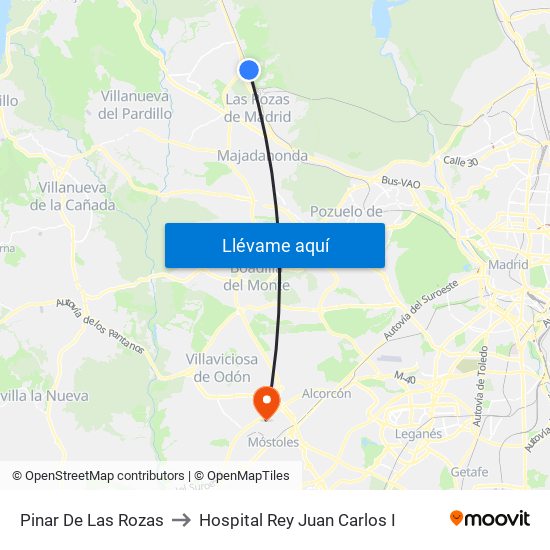 Pinar De Las Rozas to Hospital Rey Juan Carlos I map