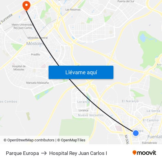 Parque Europa to Hospital Rey Juan Carlos I map