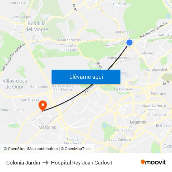 Colonia Jardín to Hospital Rey Juan Carlos I map