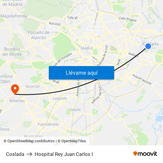 Coslada to Hospital Rey Juan Carlos I map